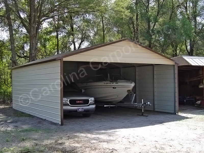 Boxed Eave Carport with Three Sides Closed-250