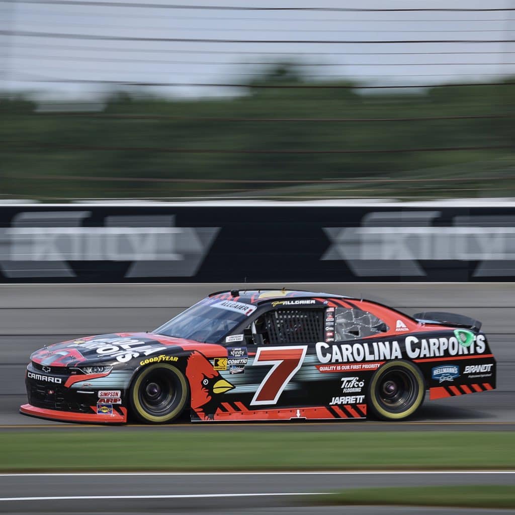 Carolina Carports #7 Justin Allgaier leading at Pocono Raceway
